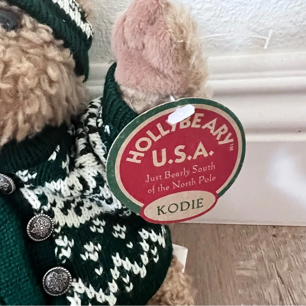Vintage Christmas Tan Bear Plush in Sweater Holiday Stuffed Animal Kodie‎ NWT